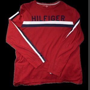Tommy Hilfiger Red Crew Neck Shirt with Stripes